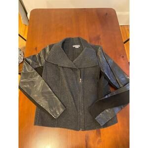 Vince wool blend moto jacket with faux leather sleeves